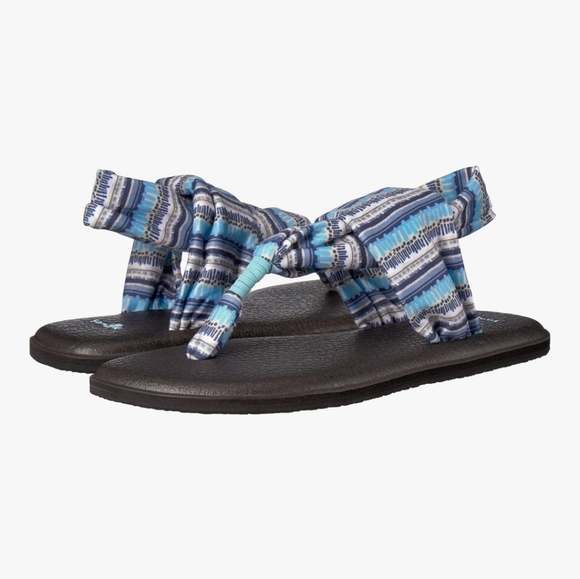 Sanuk Shoes - Sanuk Women's Yoga Sling 2 Print Vintage Sandal Blue Topaz Island Stripe Size 9